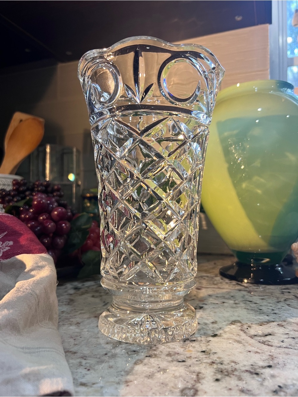 Vintage Clear Cut Glass Vase - Crystal-Style Chipped base see picture